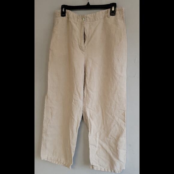 Women's size large Statements pants tan beige flowy linen crop ankle Katherine - Picture 1 of 5